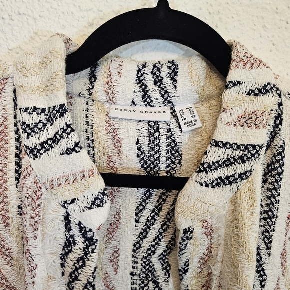 Susan Graver 18W Cotton Blend Multi Textured Open Front Jacket - Picture 3 of 10